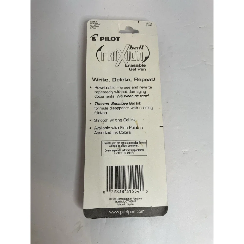 Pilot Frixion Pen Blue 2 Pack Fine Point 0.7mm Heat Erase